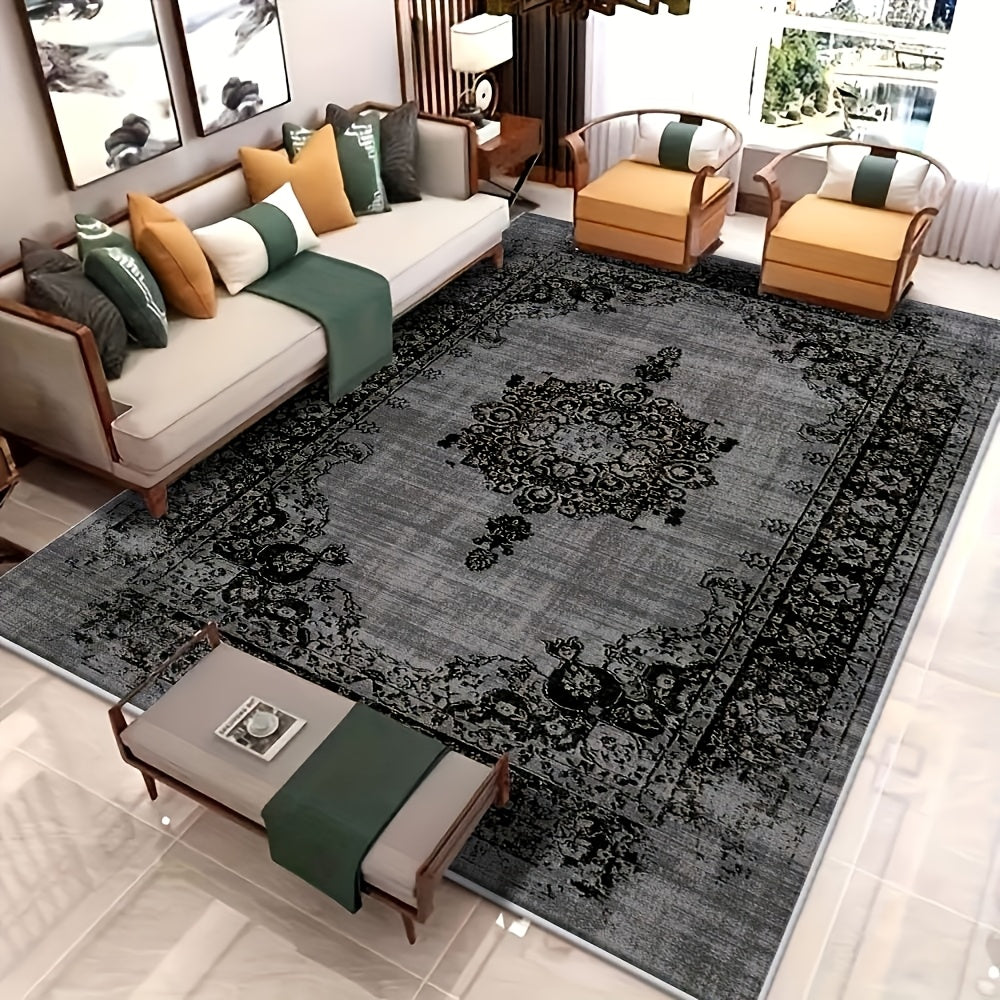 Bohemian Floral Velvet Area Rug – Machine Washable Low-Pile Carpet, Non-Slip Geometric Pattern Floor Mat for Living Room, Bedroom, Office & Cafe, 56x80 Inch