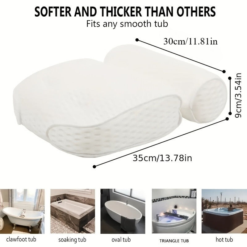 4D Grid Bath Pillow with Neck and Back Support - Bathtub Pillow with 6 Suction Cups, Quick-Drying Machine-Washable Spa Bathtub Cushion, Relaxation Gift for Women and Men