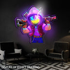 Neon Marksman LED Wall Art Sign UV Printed USB Powered – Glowing Gun Wall Decor for Game Room, Bar, Man Cave & Bedroom – Colorful or Yellow