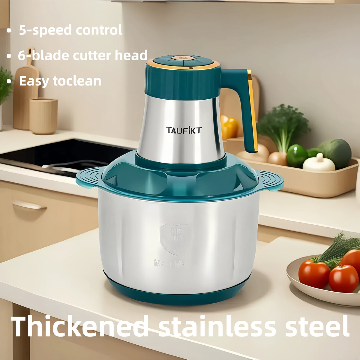 Electric Meat Grinder 1.32 Gal 5-Speed Multifunctional Food Chopper with 6 Blades - Household Mincer for Meat Vegetables Garlic Puree Juice Noodles Baby Food, Blue/Green
