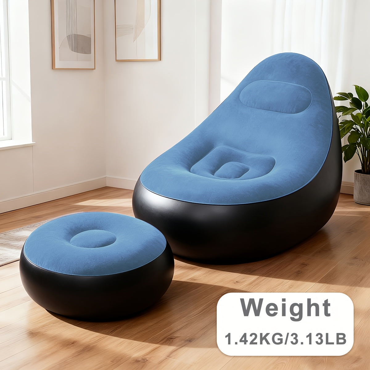 Inflatable Lounge Chair Recliner with Footrest & Foot Pump – Portable Air Sofa Couch for Living Room, Camping, Travel & Balcony, Space-Saving Indoor Outdoor Lounger (6 Colors)