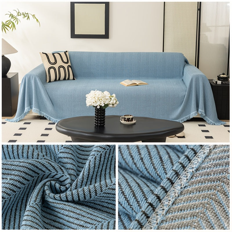 Herringbone Sofa Cover with Tassels – Washable Polyester Throw for 3-Seater, 4-Seater & Large Sofas | Grey, Coffee, Green