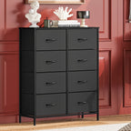 Fabric Storage Chest of 8 Drawers – 4 Independent Sections, Sturdy Metal Frame & Wood Tabletop, Bedroom Dresser for Closet, Living Room & Entryway | White & Brown