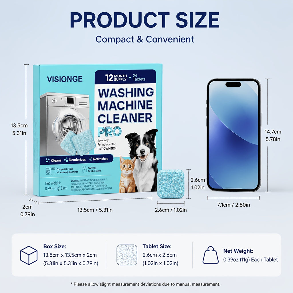 Washing Machine Cleaner Tablets 24-Pack – 12-Month Supply, Deep Clean & Deodorize for Pet Owners, Front & Top Load Safe