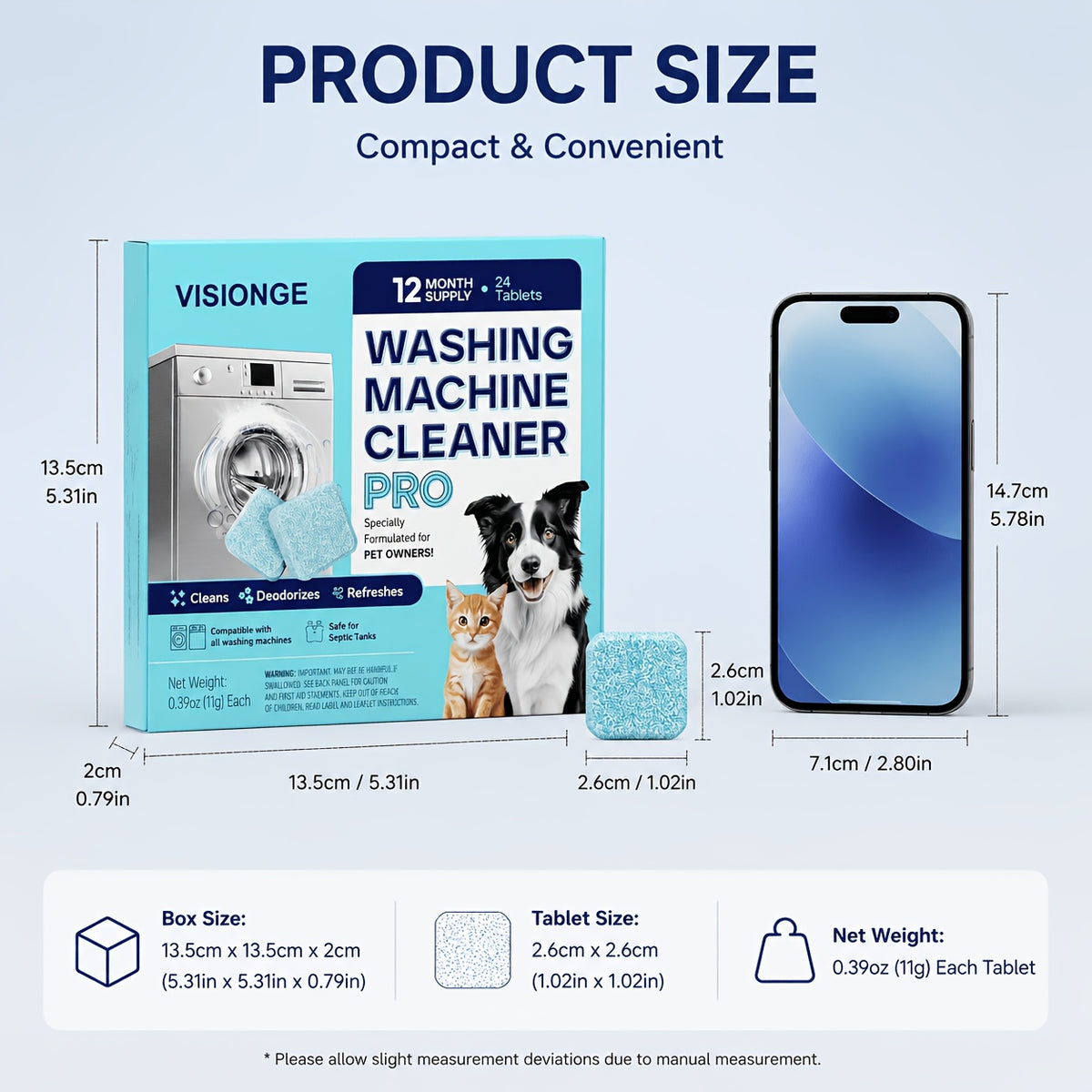 Washing Machine Cleaner Tablets 24-Pack – 12-Month Supply, Deep Clean & Deodorize for Pet Owners, Front & Top Load Safe