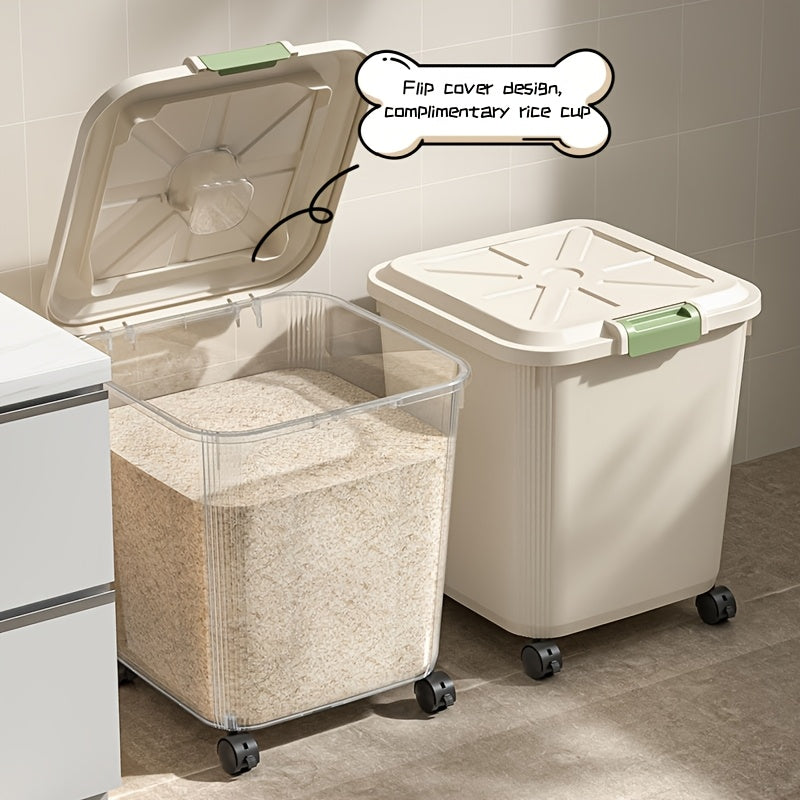 Large Capacity Rice Storage Box with Lid & Universal Wheels – Sealed PP Cereal Container, Movable Kitchen Pantry Storage, 2-Pack or 4-Pack (11–55 lbs)