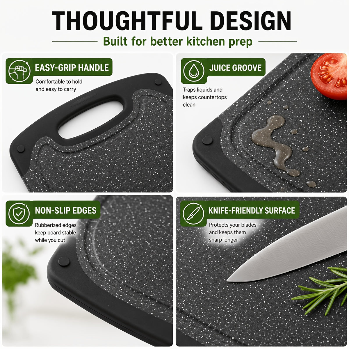 Cutting Board Set 3pcs, Non-Slip Kitchen Chopping Boards with Juice Groove, Dishwasher Safe, Durable BPA-Free Boards for Meat, Vegetables & Fruit, Kitchen Essential & Great Housewarming Gift