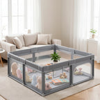 Baby Playpen 50x50 Inch Play Pen for Babies Toddlers Indoor Outdoor Baby Fence Play Yard Breathable Mesh Anti-Fall Safe Activity Center Grey