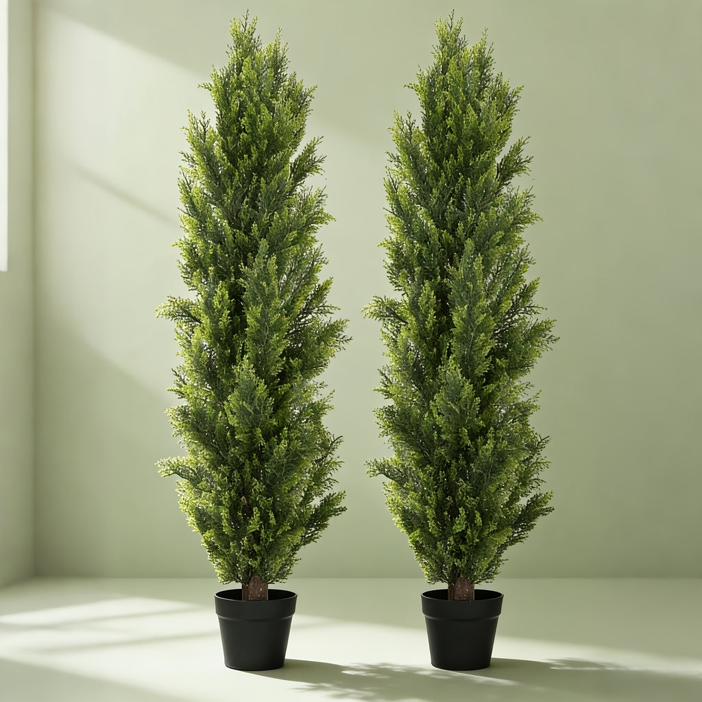 Artificial Pine Tree Set of 2 – Faux Greenery Shaped Christmas Trees for Indoor & Outdoor, Courtyard, Front Door & Holiday Decor