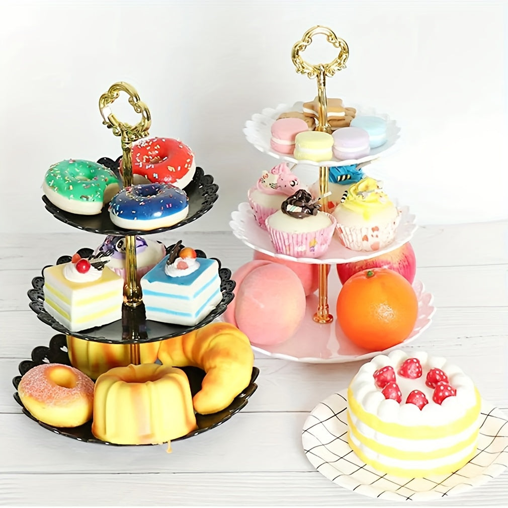 European-Style Plastic Tiered Cake Stand for Parties – 1 or 3-Piece White Dessert Display for Cupcakes, Fruit & Sweets, Birthdays, Weddings & Graduations