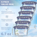 Dehumidifier Boxes 6-Pack Scented Moisture Absorber & Odor Eliminator – No Electricity, Compact PVC, 4 Scents for Closet, Bathroom, Bedroom, RV & Boat (Lavender, Fresh Linen, Jasmine, Bamboo Charcoal)