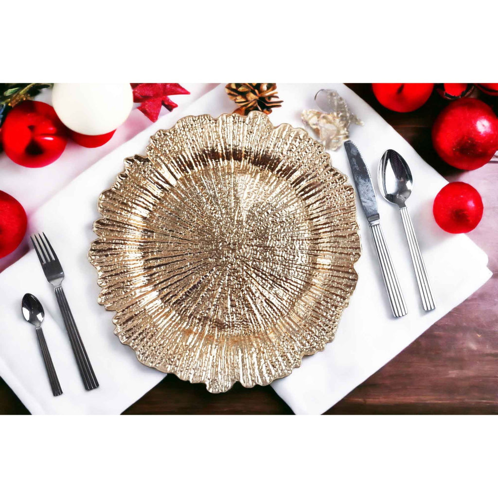 Charger Plates Set of 24 – 13 Inch Floral Reef Decorative Dinnerware for Wedding Party Table Setting Silver Gold Rose Gold Red