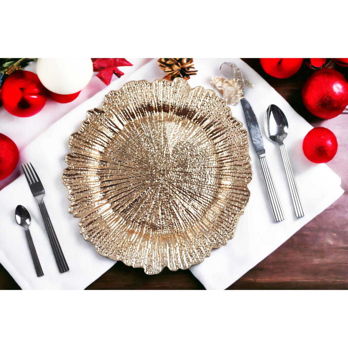 Charger Plates Set of 24 – 13 Inch Floral Reef Decorative Dinnerware for Wedding Party Table Setting Silver Gold Rose Gold Red