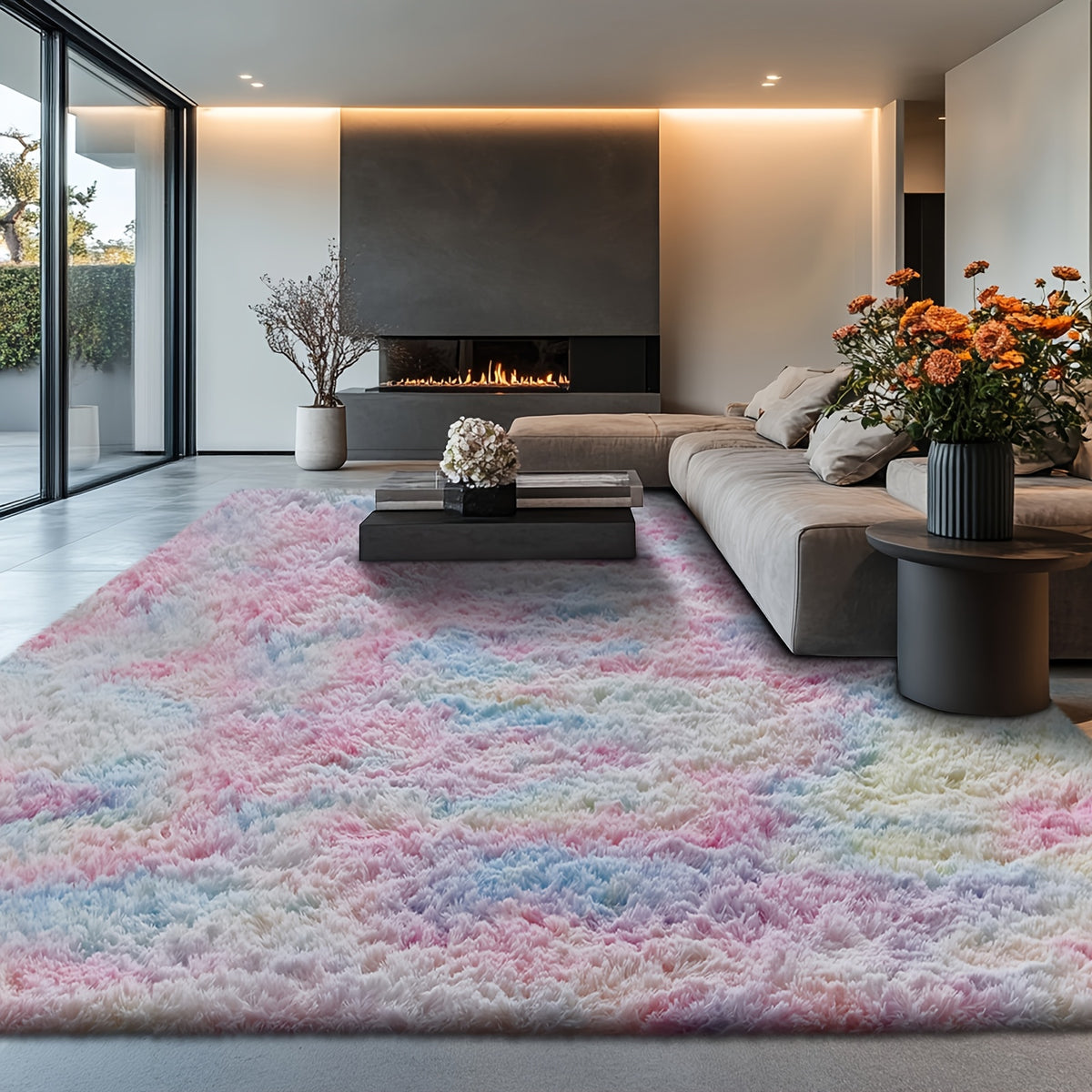 Velvet Shag Area Rug with Non-Slip Backing – Super Soft Plush Indoor Carpet for Living Room, Bedroom & Kitchen, Tie-Dye & Solid Colors, 5 Sizes