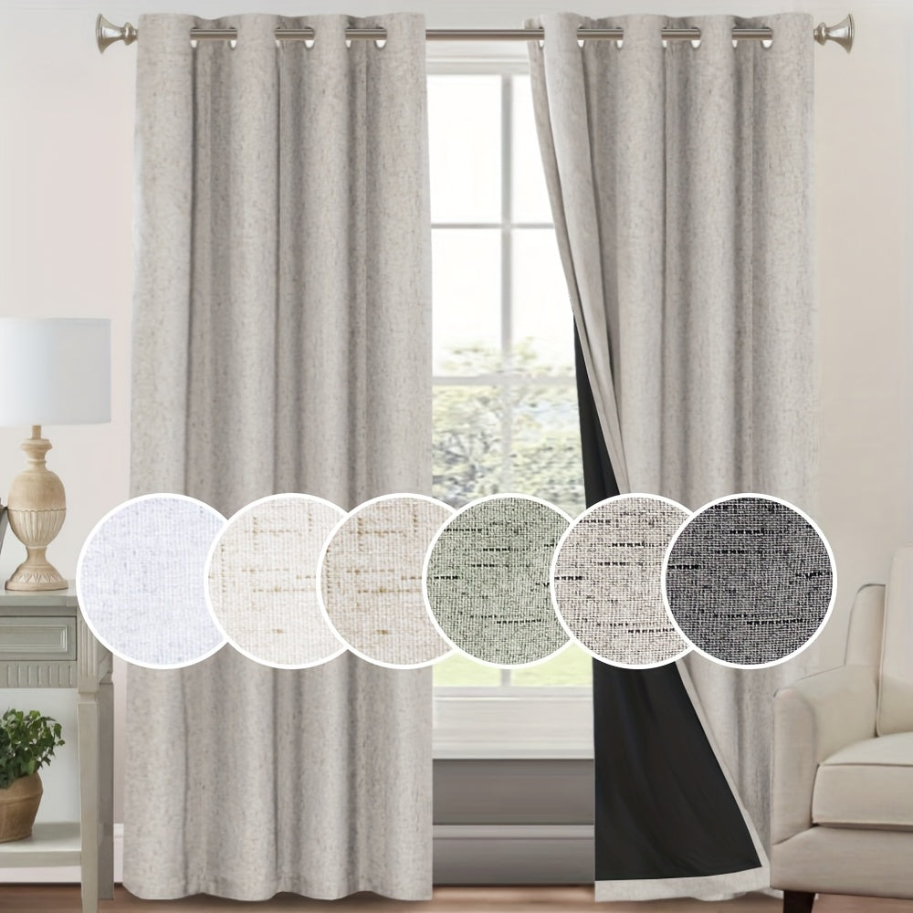 100% Blackout Linen Textured Curtains – Thermal Insulated Noise Reducing Grommet Window Drapes | 2-Panel Set for Bedroom, Living Room & Hall | 6 Neutral Colors