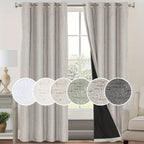 100% Blackout Linen Textured Curtains – Thermal Insulated Noise Reducing Grommet Window Drapes | 2-Panel Set for Bedroom, Living Room & Hall | 6 Neutral Colors