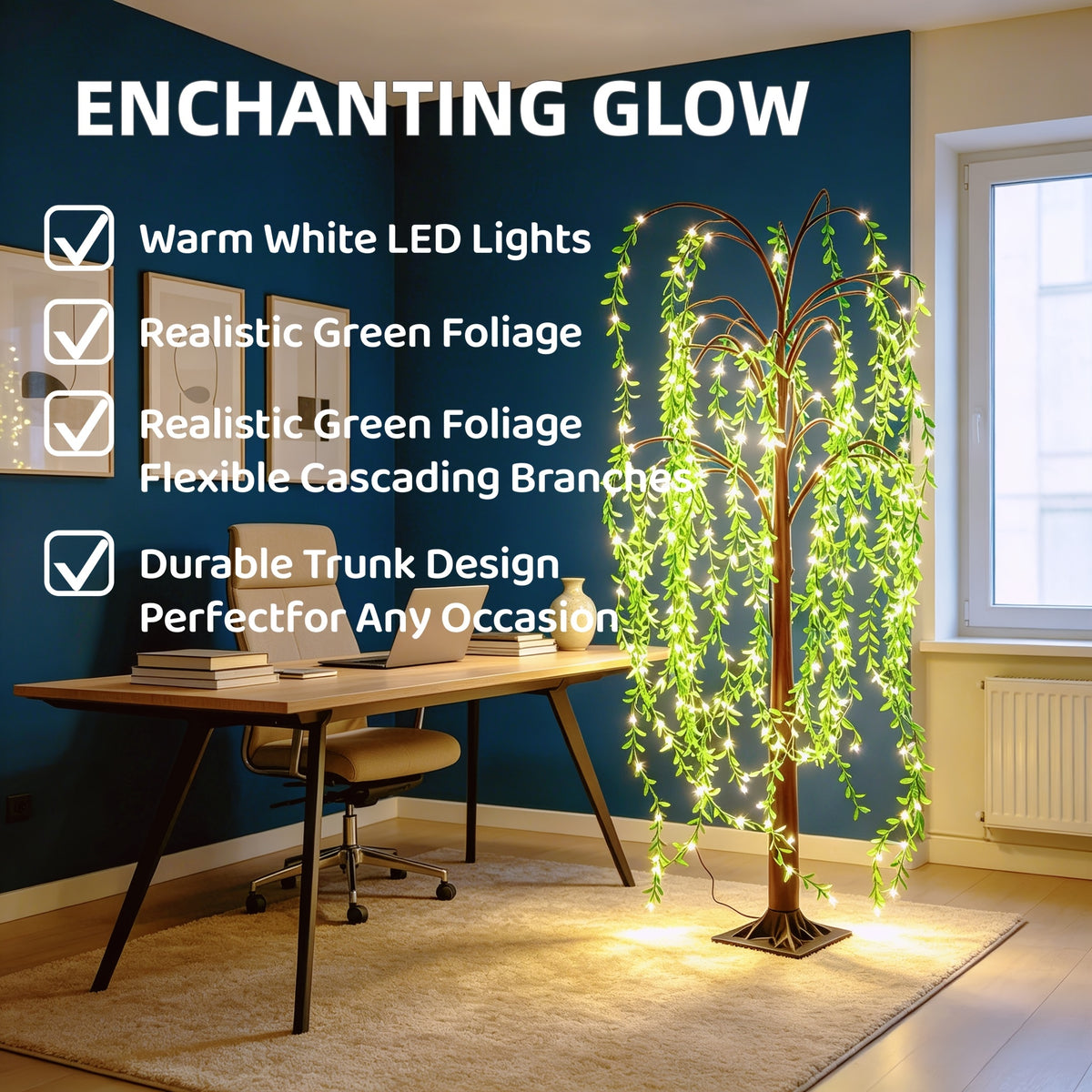 Willow Tree Floor Lamp LED Lighted Artificial Weeping Willow USB Powered Warm White Indoor Tree Light for Home Bedroom Living Room Mother's Day Decor