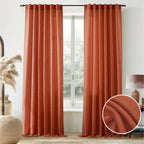 Linen Semi-Sheer Curtains 2 Panels Real Flax Light Filtering Drapes - Boho Farmhouse Window Curtains for Living Room Bedroom, 10 Colors Multiple Lengths Privacy Window Treatment
