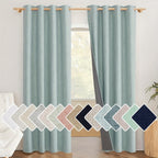 Linen Blackout Curtains 2 Panels 100% Farmhouse Grommet Top – Thermal Insulated Thick Window Drapes for Living Room Bedroom, 11 Colors 6 Sizes