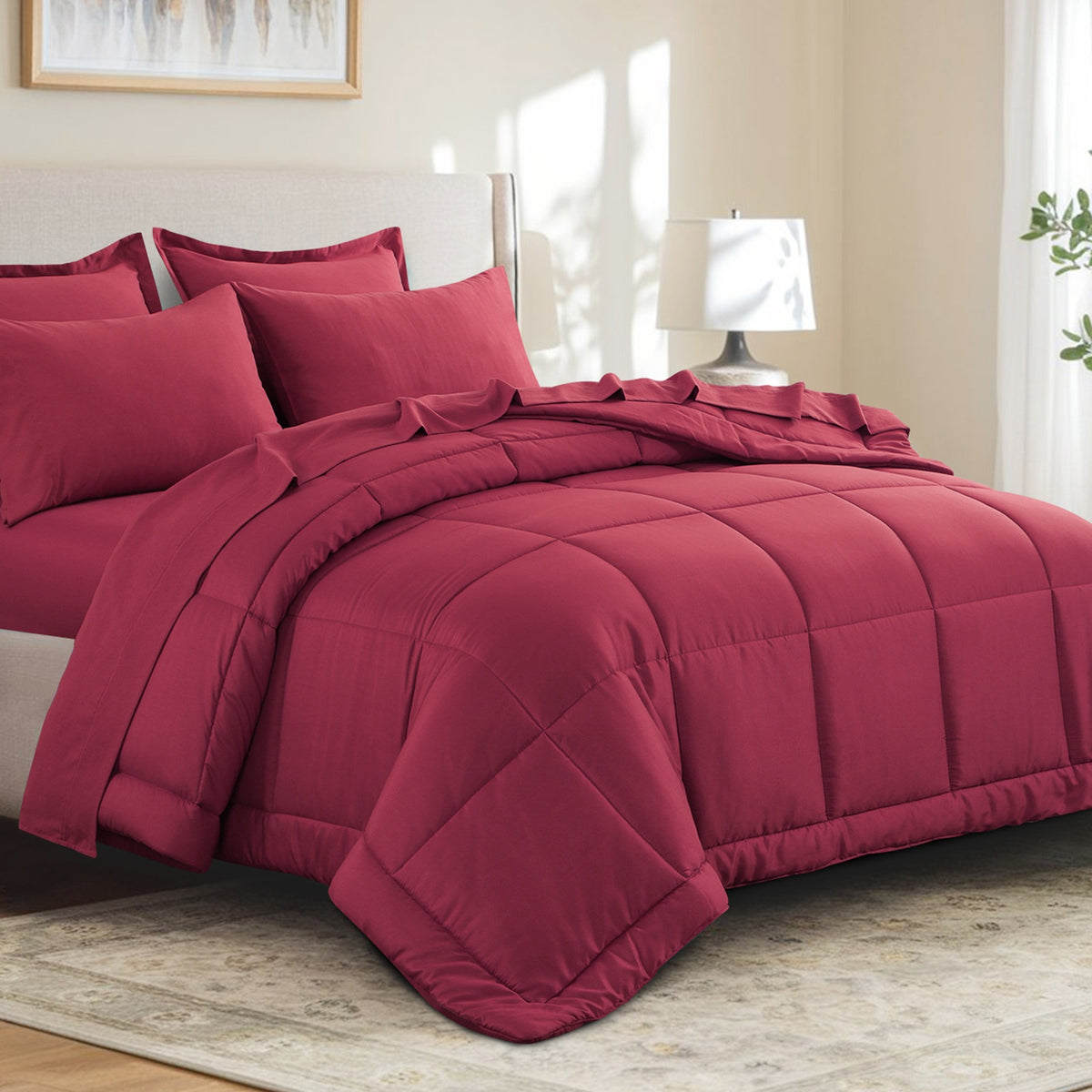 Bed in a Bag Queen 7 Piece Fluffy Comforter Set – Ultra-Soft Microfiber Bedding with Comforter, Fitted Sheet, Flat Sheet & 4 Pillowcases, Hypoallergenic Breathable All Season Bedding Gift for Her