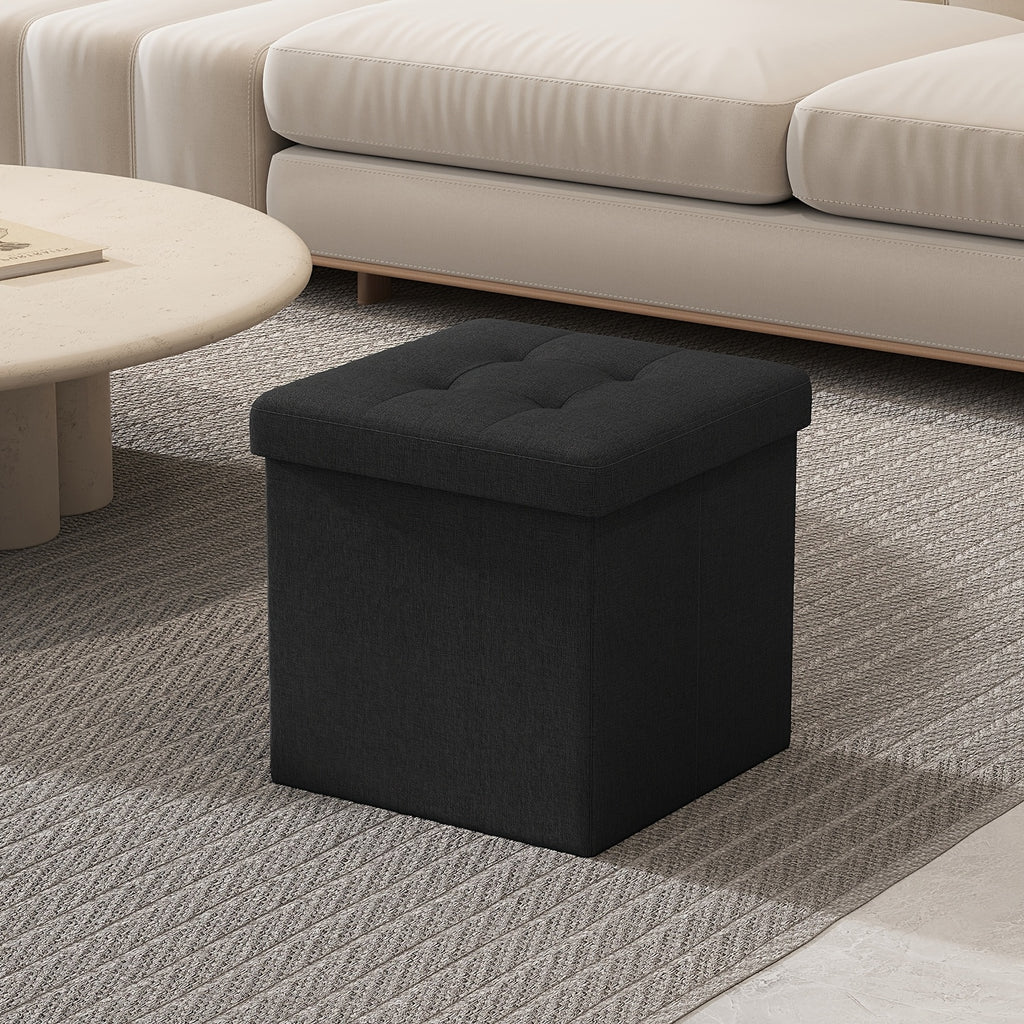 Foldable Storage Cube Ottoman Footstool – 11.6" Hidden Storage, 286 lb Capacity, for Living Room Bedroom Dorm, Ink Black Dark Gray Jelly Pink