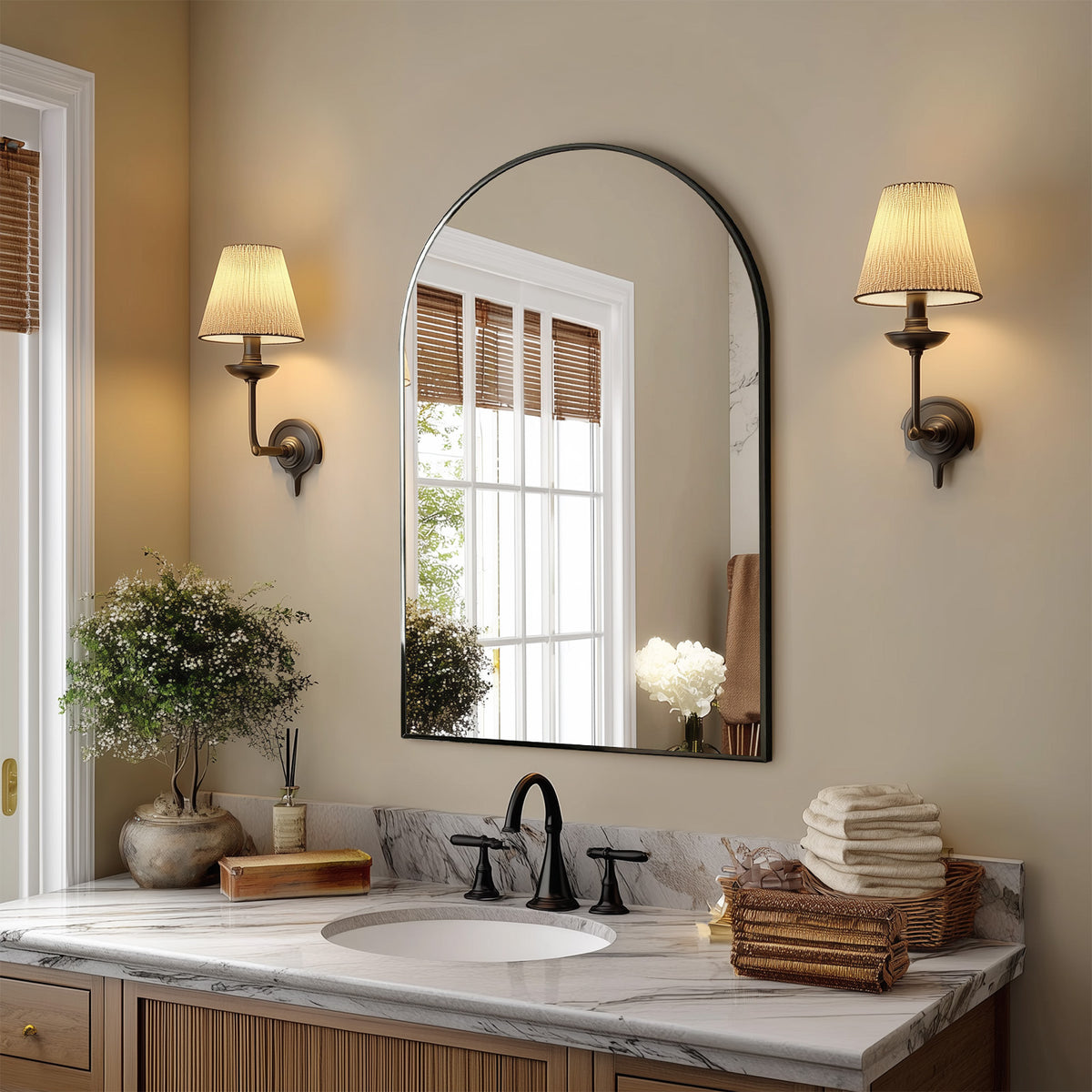 Arched Bathroom Mirror Wall Mounted Metal Frame Vanity Makeup Mirror in Gold or Black – 22x30, 24x36, 26x38 Inch for Bathroom Bedroom Entryway & Living Room