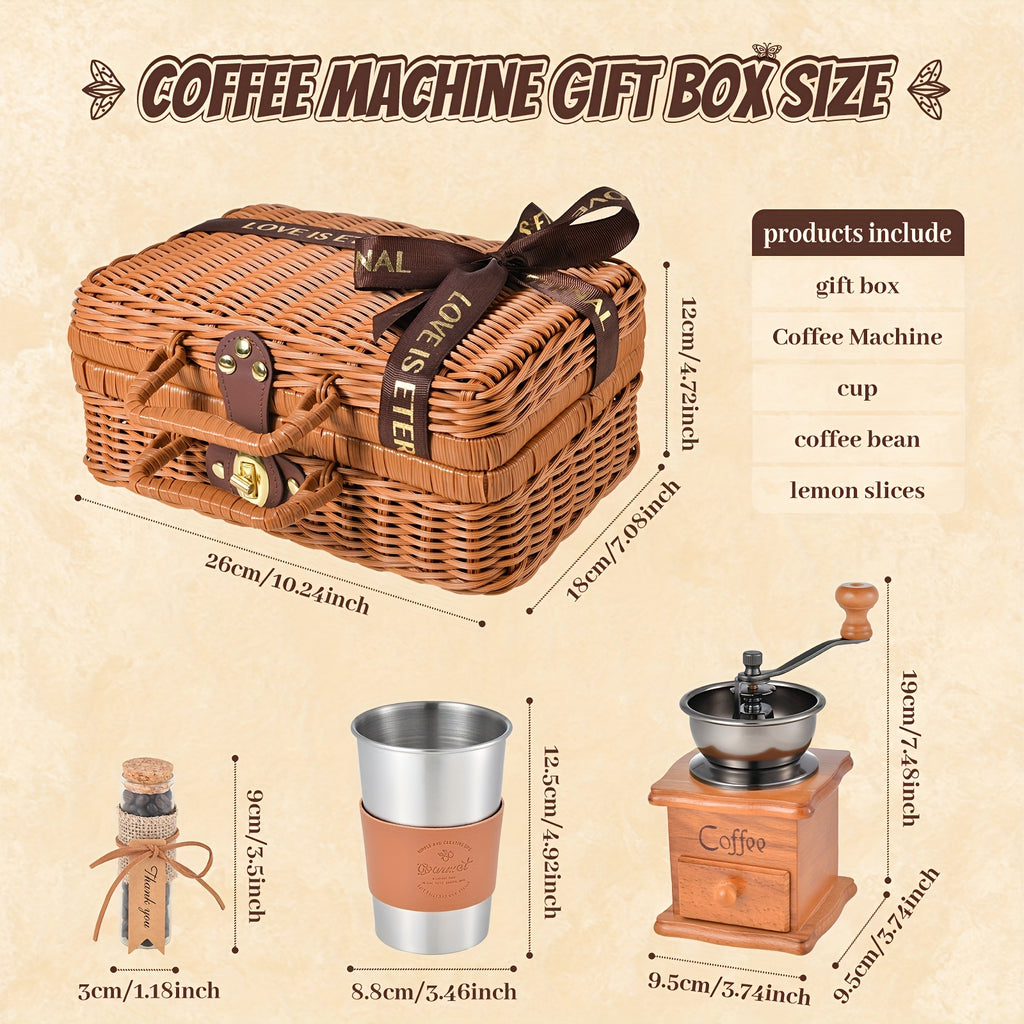 Portable Hand Grinder Coffee Set for Travel Office Outdoor | Manual Coffee Grinder Gift Set with Stainless Steel Burr