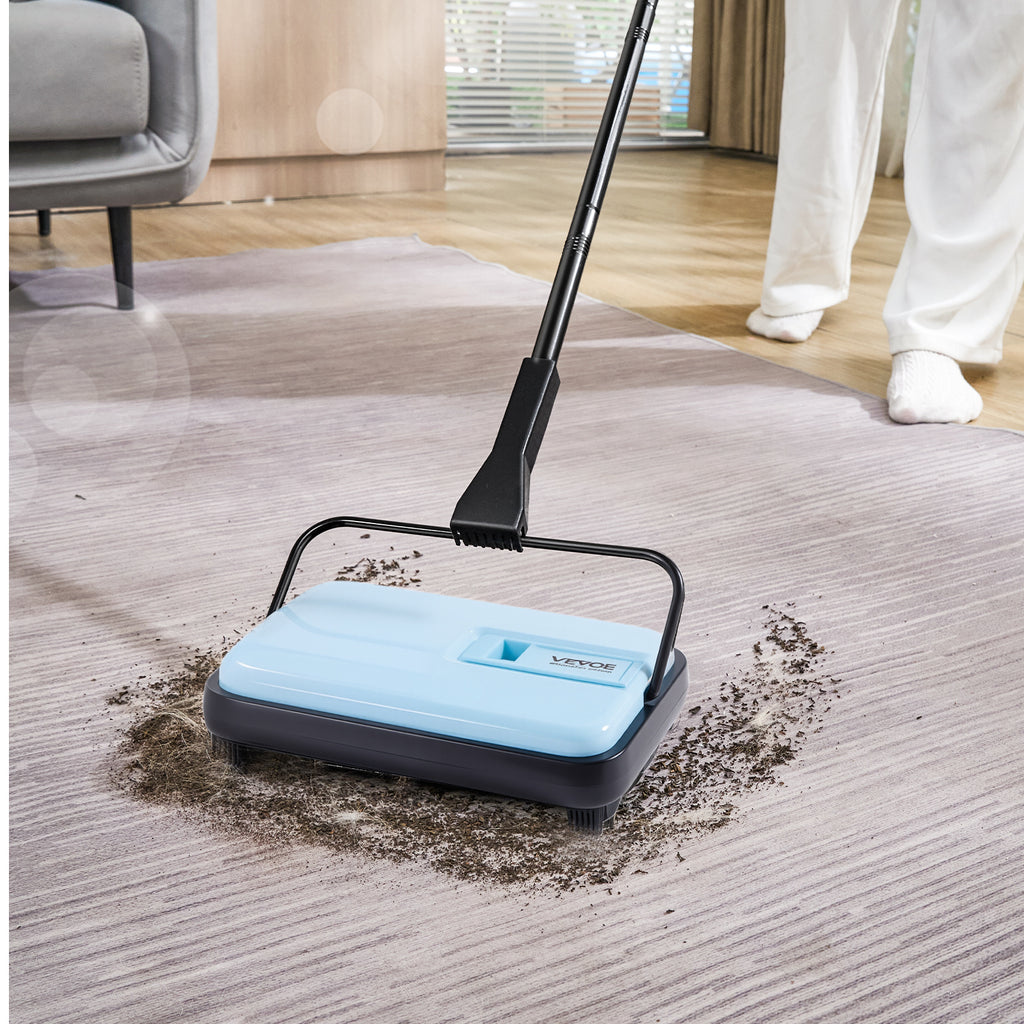 Manual Carpet Sweeper No Battery Needed 300ml Dustbin 180° Rotating Head Floor Sweeper for Carpet Hardwood Tile Pet Hair Home Office