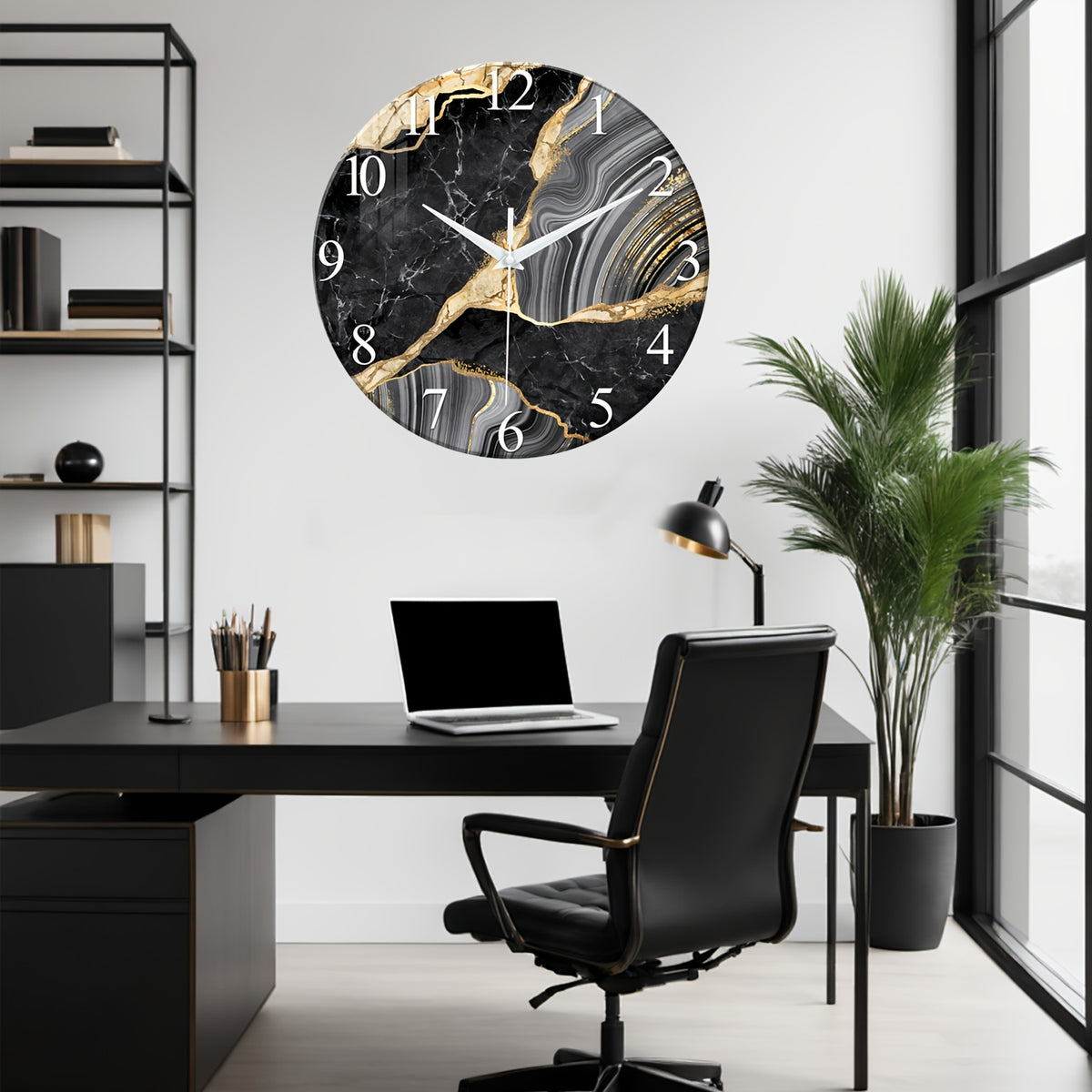 Modern Large Glass Wall Clock with Marble Texture – Silent Non-Ticking, 14, 20 & 24 Inch, AA Battery, Luxury Wall Decor for Living Room, Bedroom, Kitchen & Office, Housewarming Gift