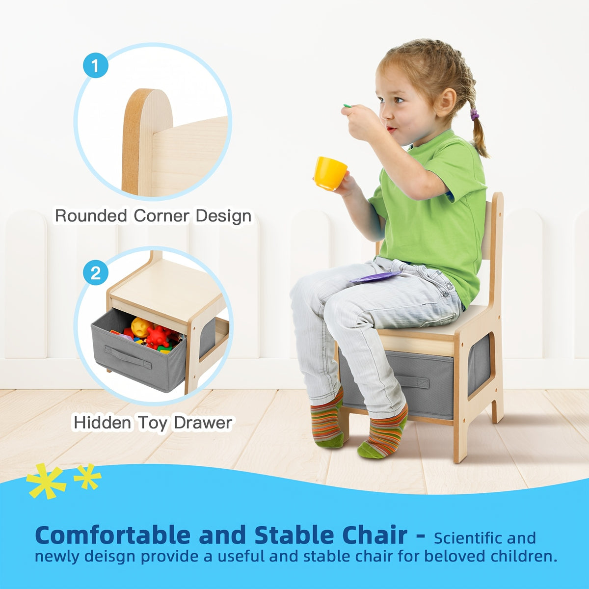 Kids Wood Table and Chair Set 3-in-1 – Double-Sided Desktop, Built-In Toy Storage, Ideal for Nursery Playroom Daycare, New Version & Multifunctional Aesthetic Style