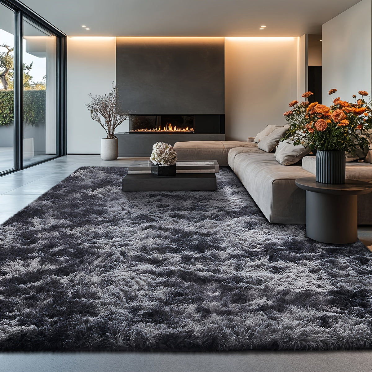 Velvet Shag Area Rug with Non-Slip Backing – Super Soft Plush Indoor Carpet for Living Room, Bedroom & Kitchen, Tie-Dye & Solid Colors, 5 Sizes