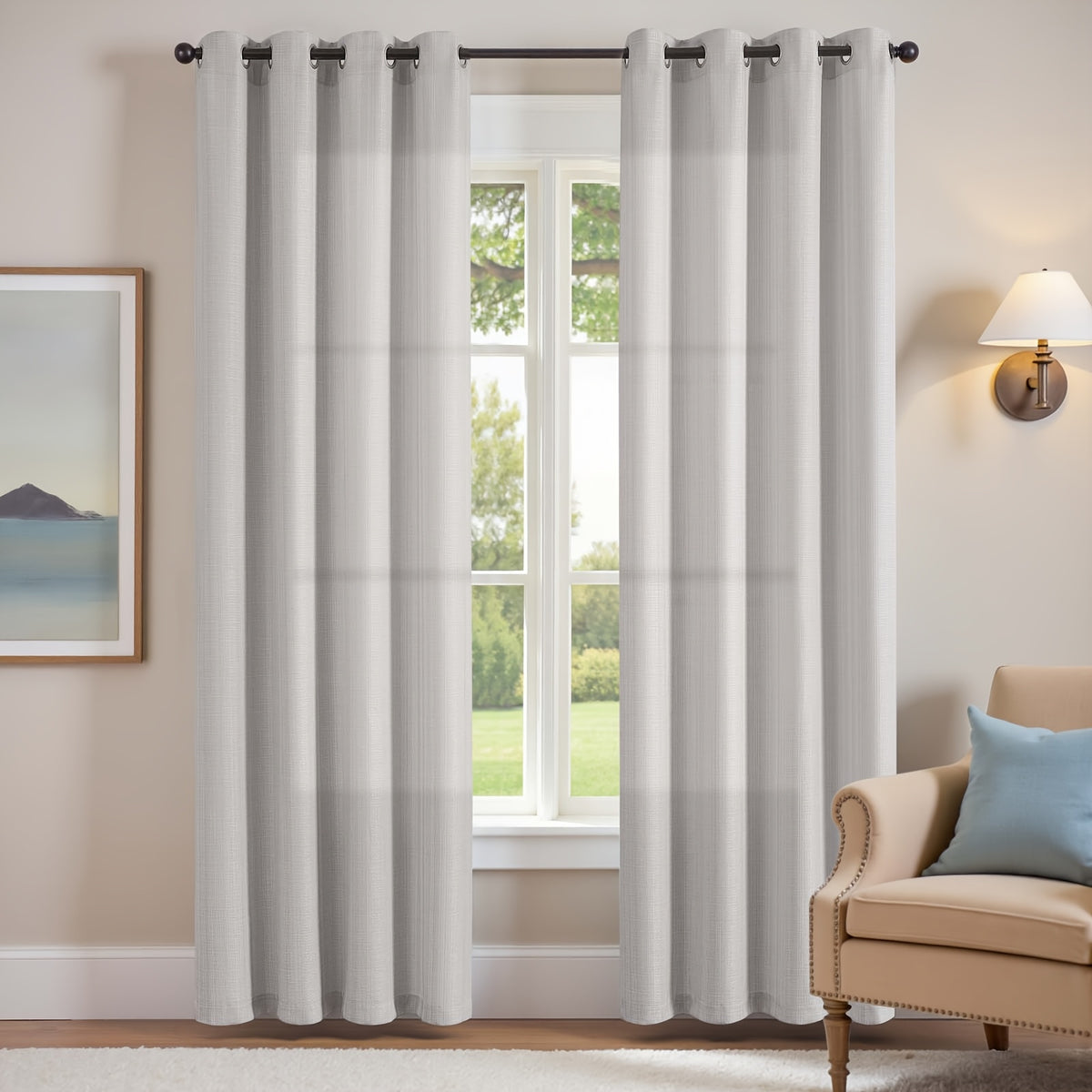100% Blackout Curtains - 4 Panel Set, Boho Rustic Textured Grommet Drapes for Living Room & Bedroom, Privacy & Room Darkening, 4 Colors