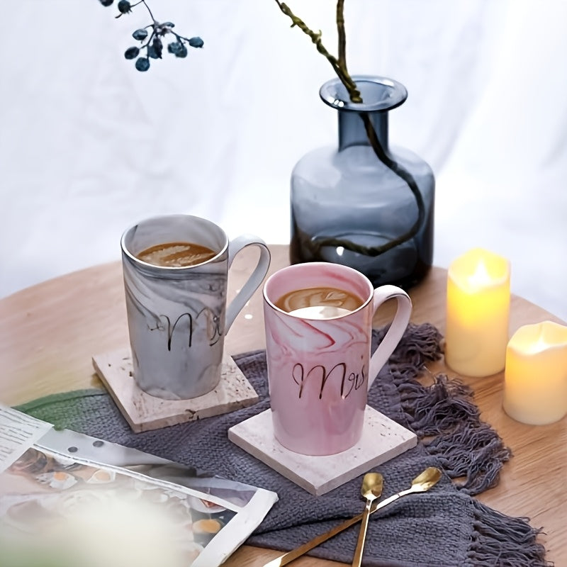 Mr and Mrs Mugs Couples Wedding Gift – 14oz Ceramic Marble Cups for Bride & Groom – Bridal Shower, Engagement, Anniversary & Newlywed Gift Set