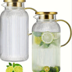 Glass Water Bottle Set of 2 68oz 2 Liter with Lid Vertical Stripe Heat Resistant Glass Water Jug for Cold Brew Coffee Lemonade Iced Tea Milk Beverages