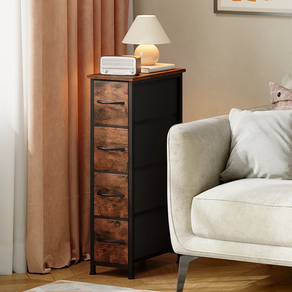 Narrow Dresser with 4 Drawers – Slim Storage Organizer Chest with Removable Fabric Drawers for Bedroom, Bathroom, Closet & Laundry