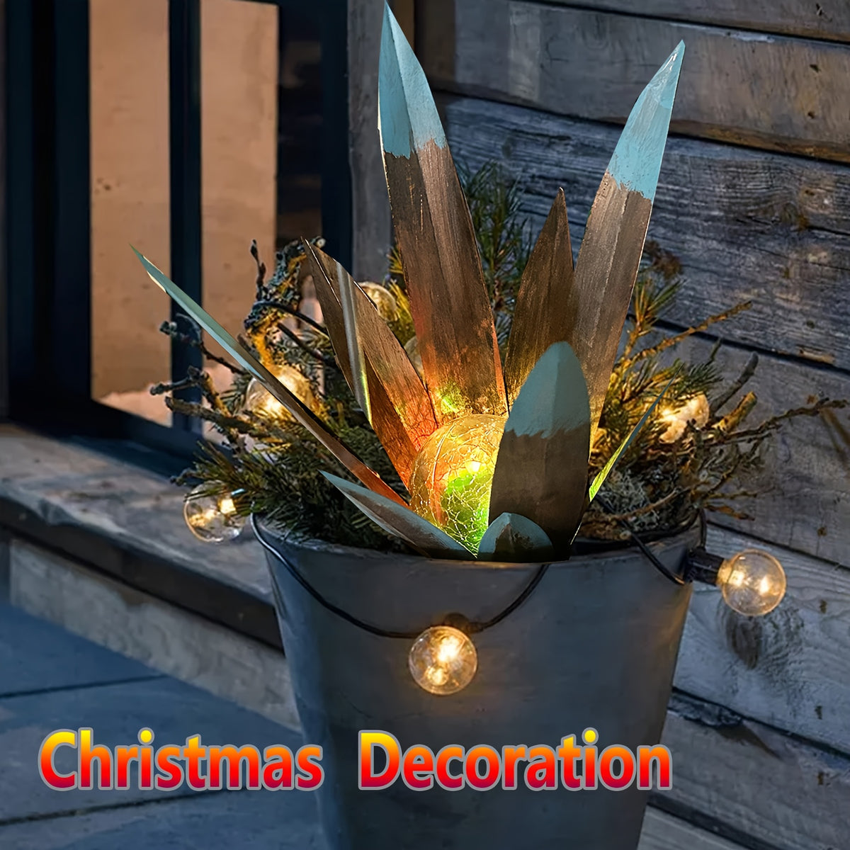 Metal Agave Solar Garden Lights Set of 2 (Large & Small) – Auto Dusk-to-Dawn Outdoor Stake Lights for Lawn, Courtyard, Garden & Patio Decor, 8 Color Options