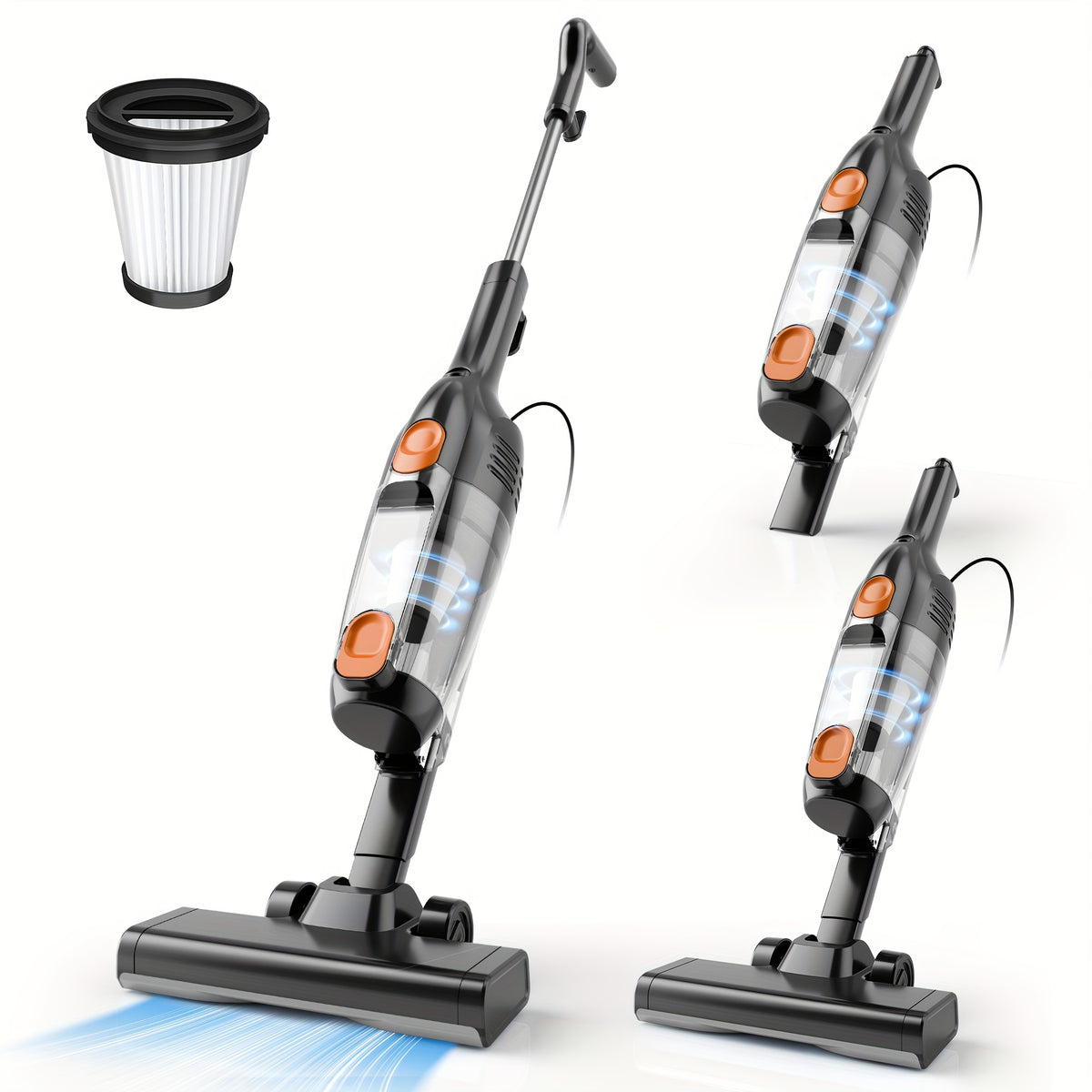 Corded Vacuum Cleaner Lightweight with Powerful Suction – 1L Dust Cup, 6-Stage Filtration, 90° Tilt, Self-Standing Design for Floors Stairs Carpet Hardwood Tile Pet Hair