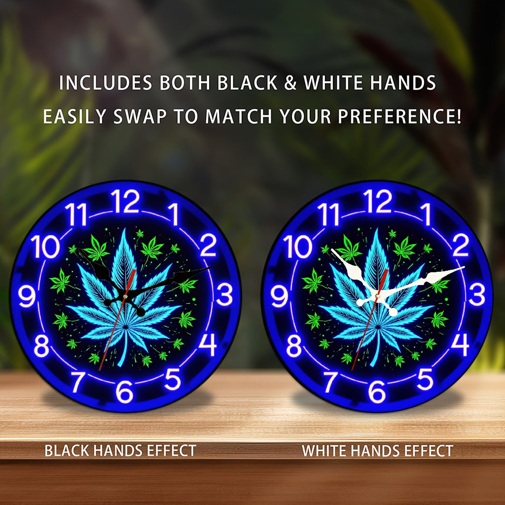 Neon Wooden Silent Wall Clock 10x10 Inch for Basement Bookstore Staircase – Battery Operated Decorative Clock for Home, Office & Seasonal Gift