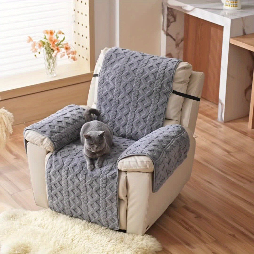 Thickened Shu Velvet Fleece Non-Slip Recliner Cover Plush Sofa Chair Cover – Warm Cozy Furniture Protector for Living Room Office Home, All-Season Recliner Slipcover