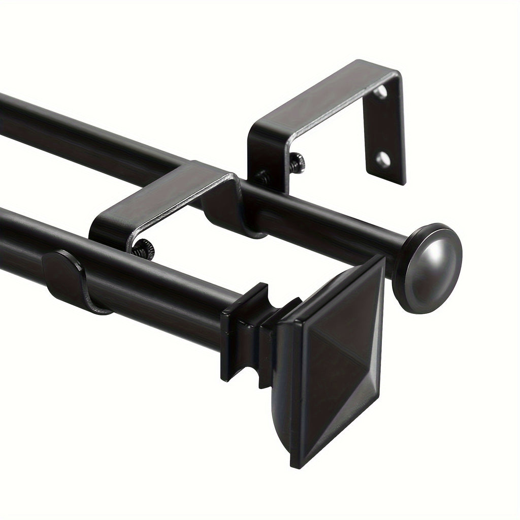 Double Curtain Rod Adjustable 28-48 / 48-84 / 84-120 Inch – 5/8" Front & 1/2" Back Drapery Rod Set with Square Urn Finials & Mounting Hardware | 5 Finishes