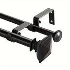 Double Curtain Rod Adjustable 28-48 / 48-84 / 84-120 Inch – 5/8" Front & 1/2" Back Drapery Rod Set with Square Urn Finials & Mounting Hardware | 5 Finishes