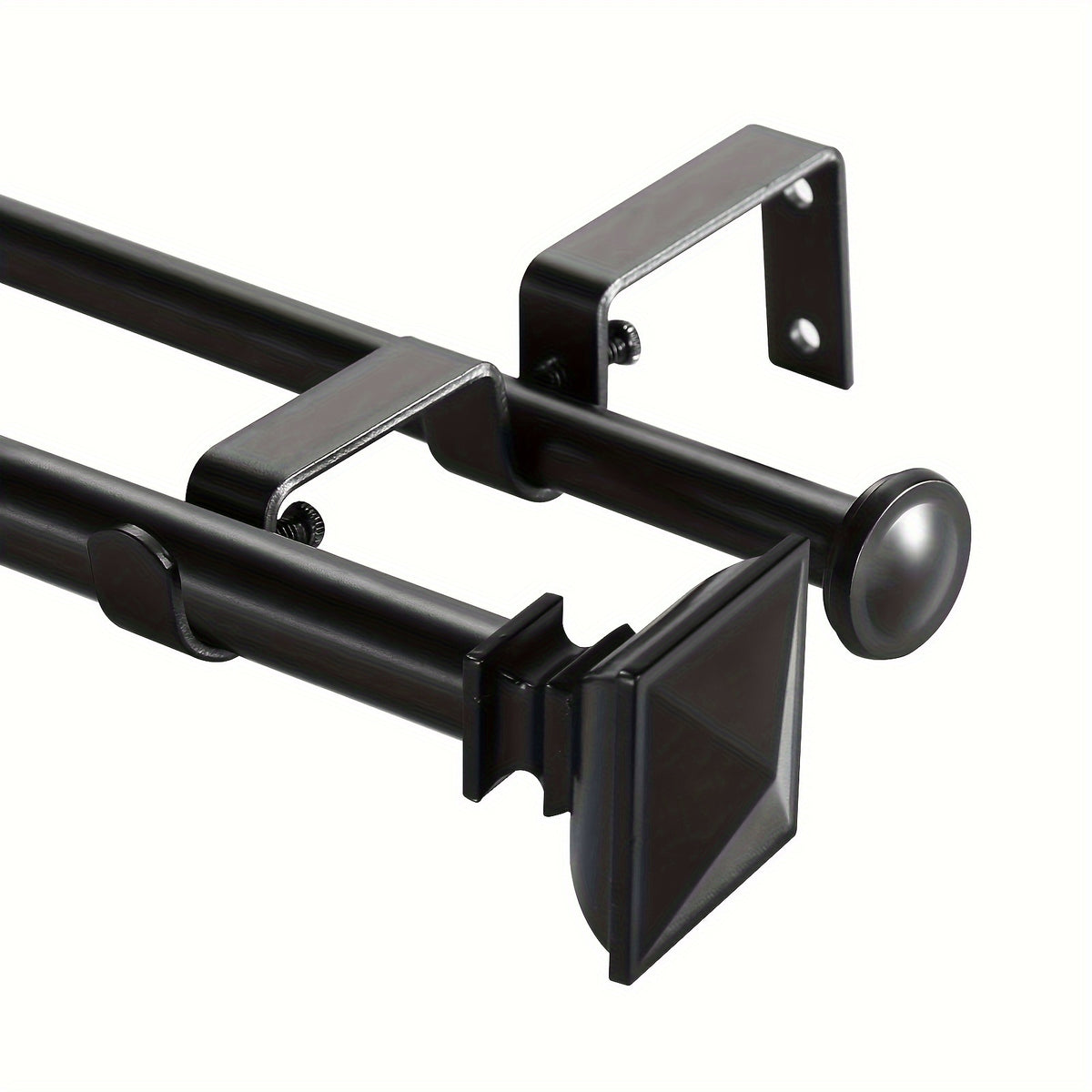 Double Curtain Rod Adjustable 28-48 / 48-84 / 84-120 Inch – 5/8" Front & 1/2" Back Drapery Rod Set with Square Urn Finials & Mounting Hardware | 5 Finishes
