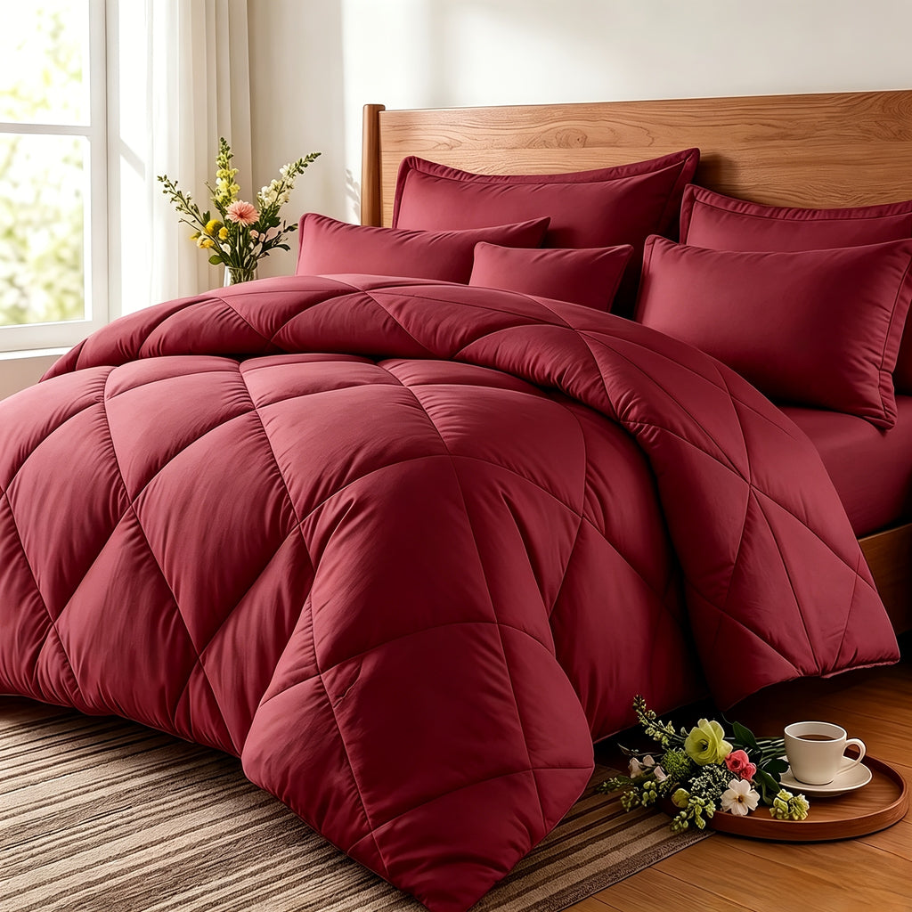 Quilt Set 3 Piece Lightweight Breathable Comforter with Pillowcases - Diamond Pattern Ultra-Fine Fiber Soft Bedding Set 42 Colors Twin Queen King Pinch Pleat
