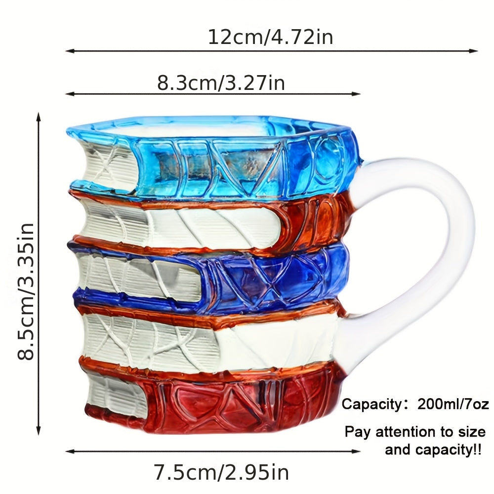 Hand-Painted Book Stack Coffee Mug Stained Glass Art 7oz 14oz Stackable Glass Cup - Novelty Gift for Book Lovers Librarians Women Book Club Literature Enthusiasts | Nuvia Haven