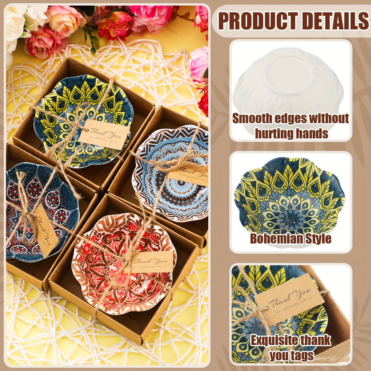 Small Ceramic Bowls 12 Pack 3.3 Inch Boho Wedding Souvenirs Dipping Bowl Bridal Shower Guest Gifts Mexican Pottery Rustic Decor