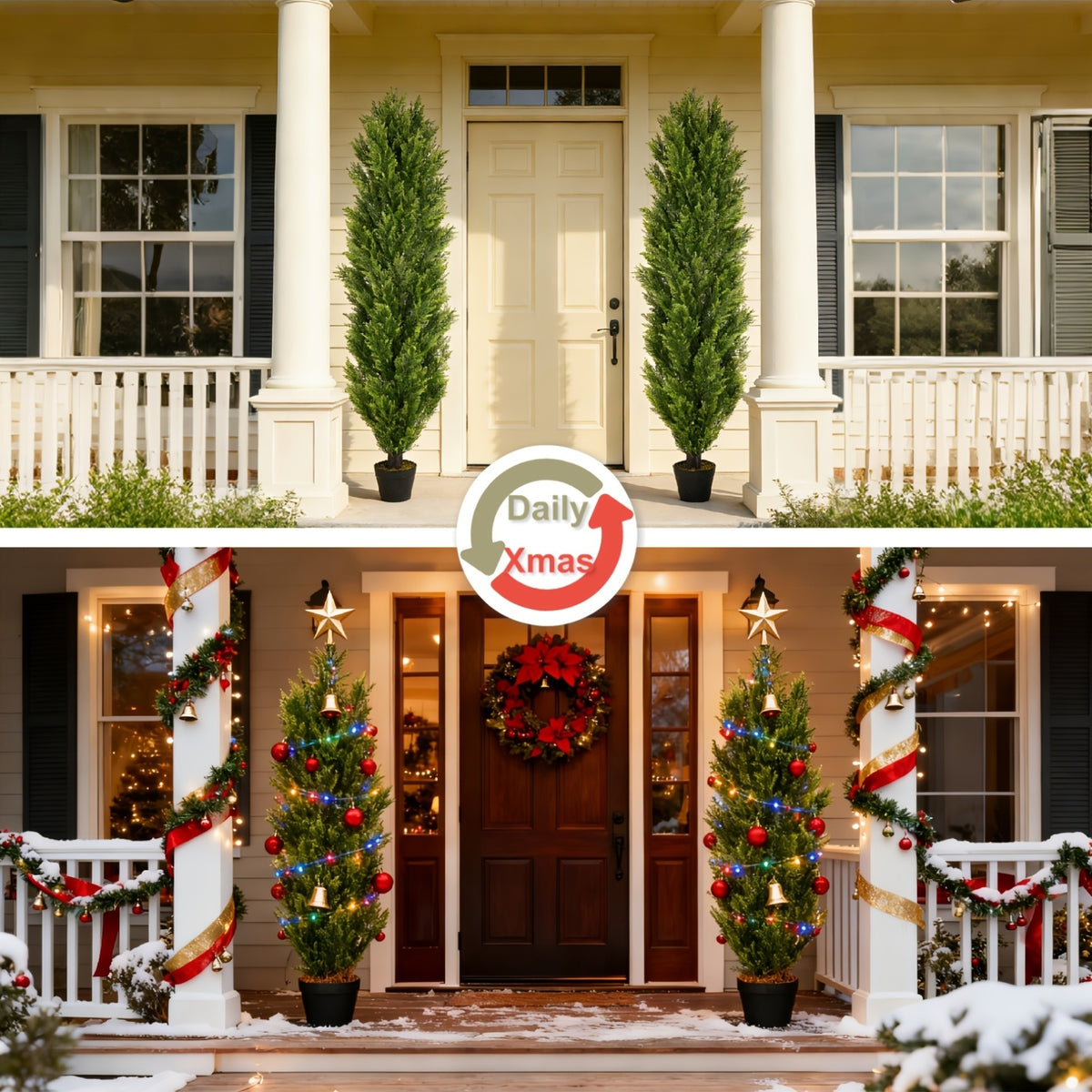 Artificial Cedar Topiary Trees 2-Pack - UV-Resistant Faux Greenery for Outdoor & Indoor, Modern Faux Topiary for Patio, Garden, Entryway & Office Decor