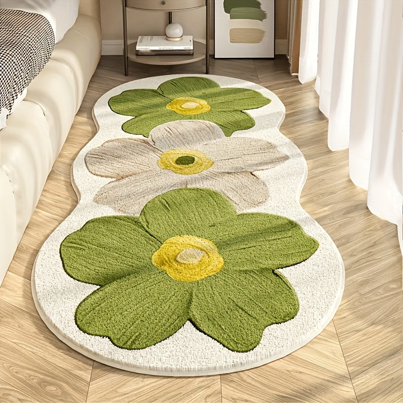 Luxury Soft Plush Floral Mat – 10mm Thick Non-Slip Machine Washable Decorative Rug for Bedside, Living Room, Corridor, Study & Cloakroom, Navy Blue & Brown, 4 Styles