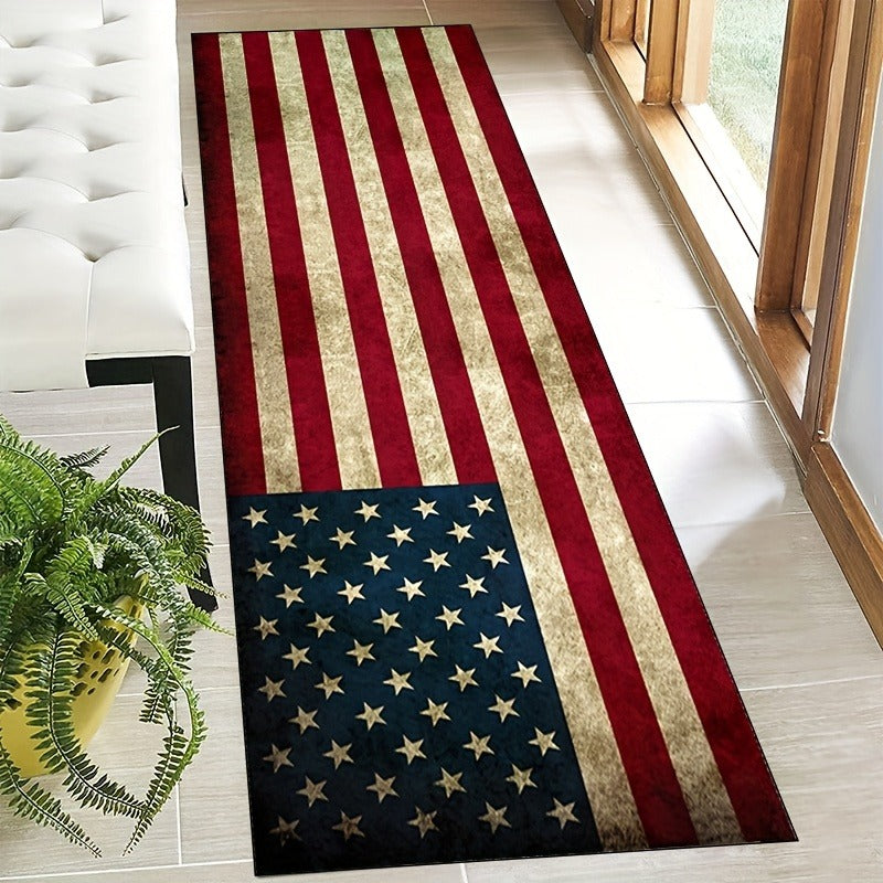 American Flag Runner Mat 18"x60" – Anti-Skid, Machine Washable 100% Polyester Patriotic Rug for Entryway, Living Room, Bedroom & Outdoor (Indoor/Outdoor)