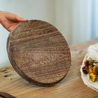Rustic Round Wood Decorative Tray – Distressed Farmhouse Wooden Tray for Coffee Table, Ottoman, Living Room & Kitchen Counter Decor, Candle Holder Base & Boho Home Styling