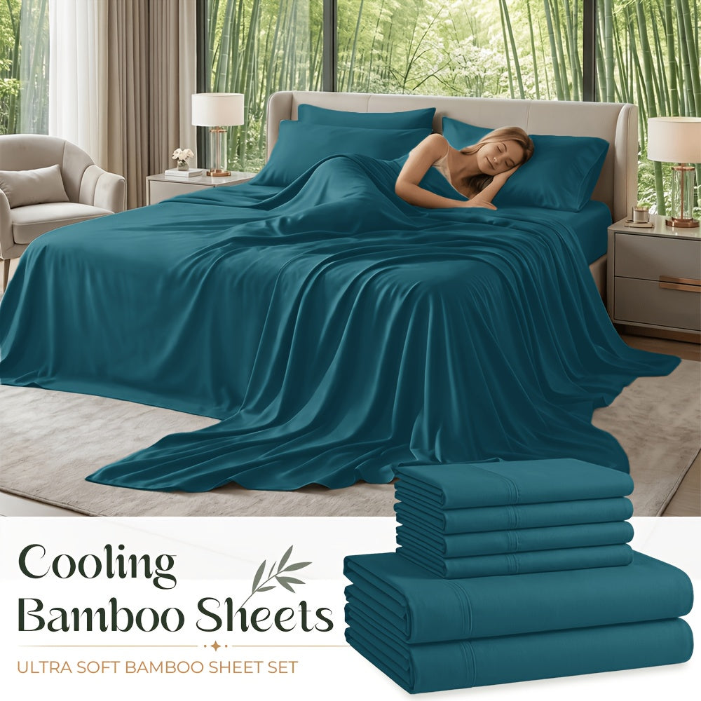 Cooling Bamboo Sheet Sets Deep Pocket 16 Inch Moisture-Wicking Breathable Soft 1800 Thread Count Fitted Sheet Twin Full Queen King All Season